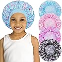 4 PCS Kids Satin Bonnet Child Sleeping Cap,Soft Silk Bonnet Elastic Wide Band,Breathable Baby Bonnets Night Sleep Caps,Colorful Night Hats for Girls