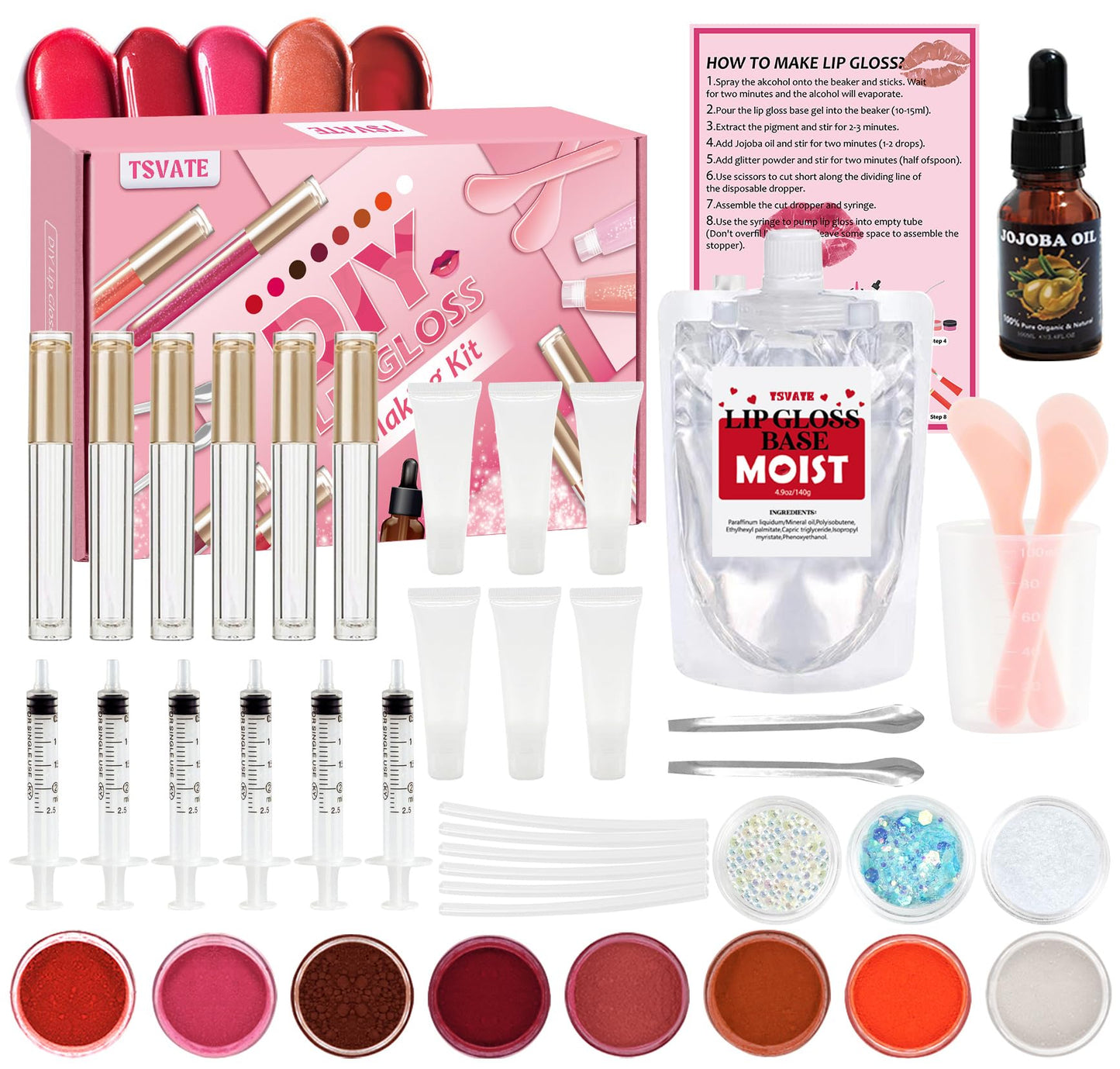 TSVATE Lip Gloss Making Kit, Lip Gloss Kit, Diy Lipgloss Set, Fun Make Your Own Lipgloss Kids Lip Gloss for Girls, Women, Moisturizing Lip Gloss Base