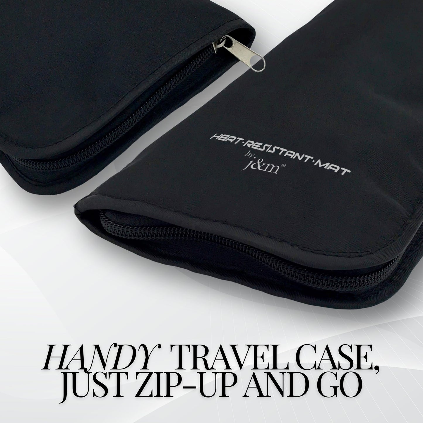 Hair Straightener Mat & Pouch by j&m - Heat Resistant - Fits ghd, BaByliss & Larger Flat Irons - Zip-Up All-in-One Compact Travel Case