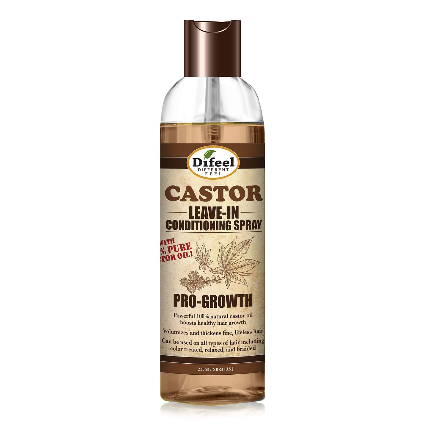 Difeel Pro Growth Leave in Conditioning Spray with 100% Natural Castor Oil 6 ounce