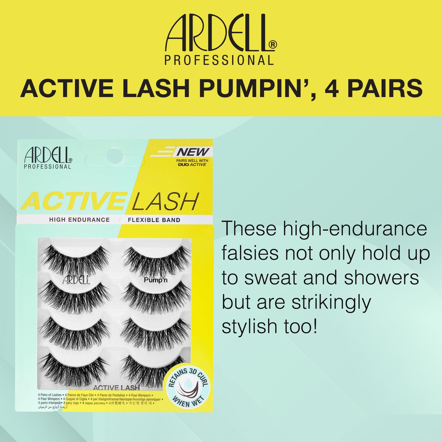Ardell Active Lash - Pump’n, False Eyelashes, Sweat-Proof Strip Lashes, Water-Resistant, Lightweight, 4 Pairs, 1 Pack