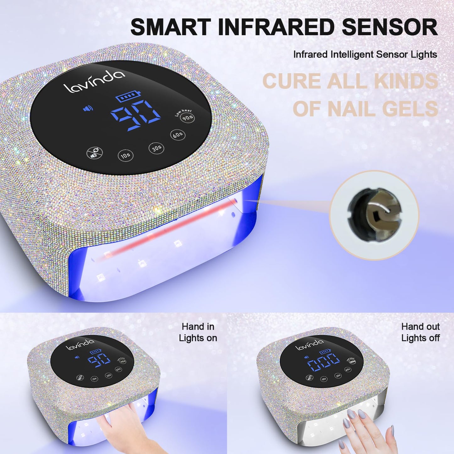 Lavinda UV LED Nail Lamp 54W – Rechargeable Cordless Gel Nail Dryer with 4 Timers, Auto Sensor & Display, Quick Dry for Salon & Home