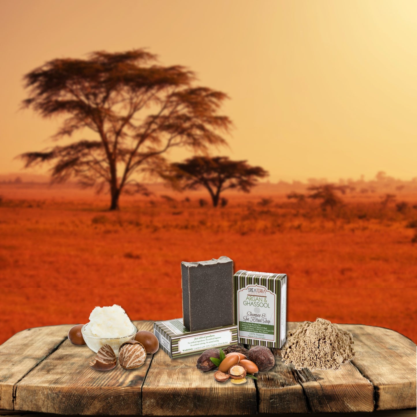 Shea Terra Organics Herbal Hair Care - Argan and Ghassool Shampoo and Spa Bar| All-Natural Strengthening and Conditioning Hair Shampoo for Healthy