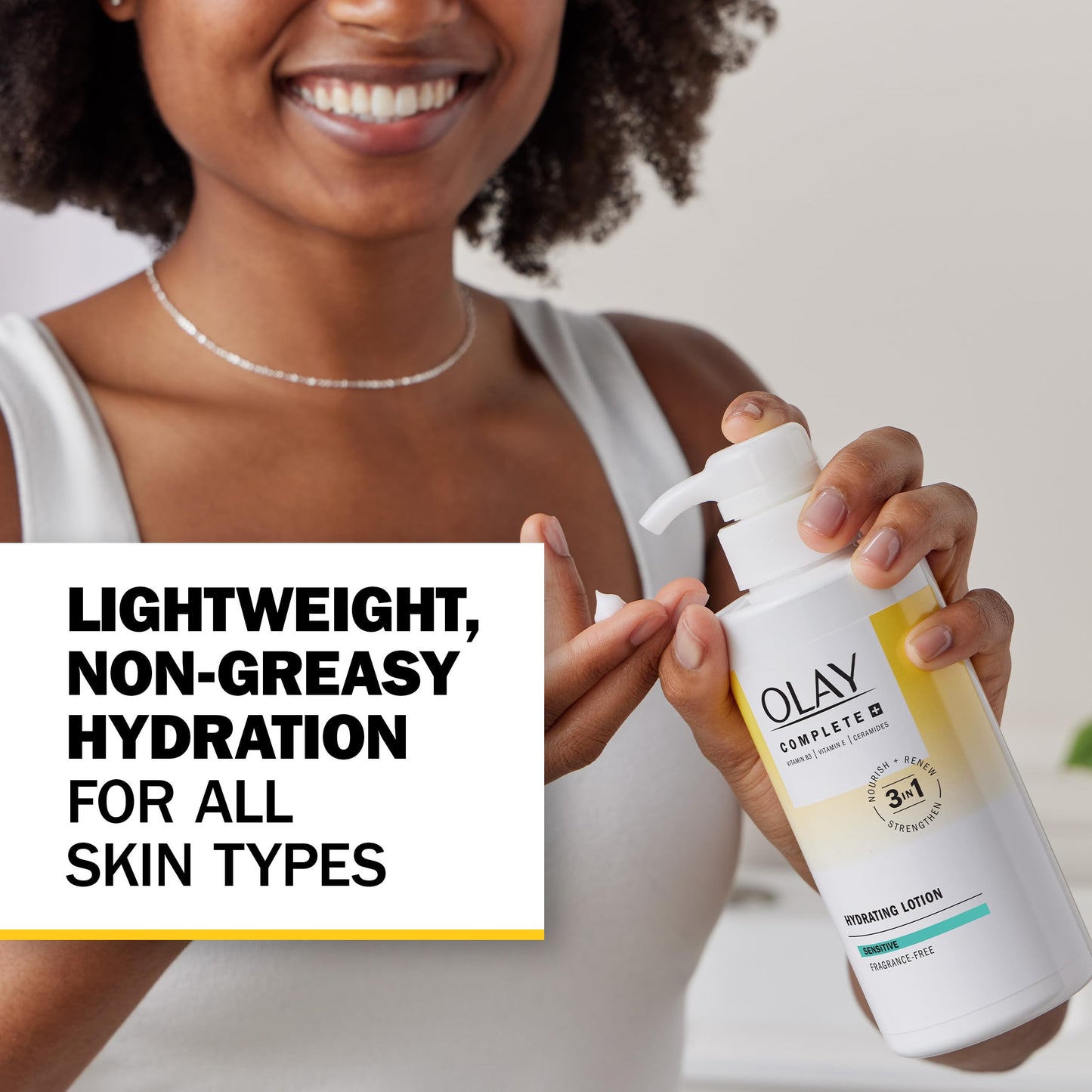 Olay Complete+ Hydrating Lotion Fragrance-Free, 10.1 FL OZ, 3-in-1 Nourishing Face Moisturizer for All Skin Types with Vitamin B3, Vitamin E,