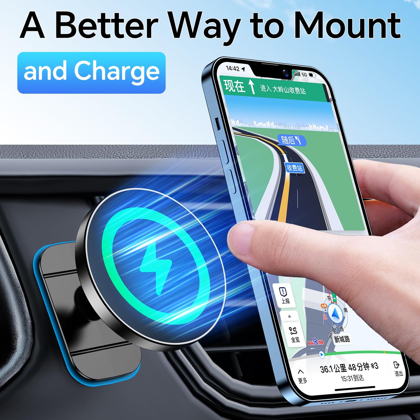 Coolpow for Magsafe Car Mount Charger【100% Stable】 15W Magsafe Car Charger Magnetic Phone Holders for Your Car Accessories for Women Men car Phone…