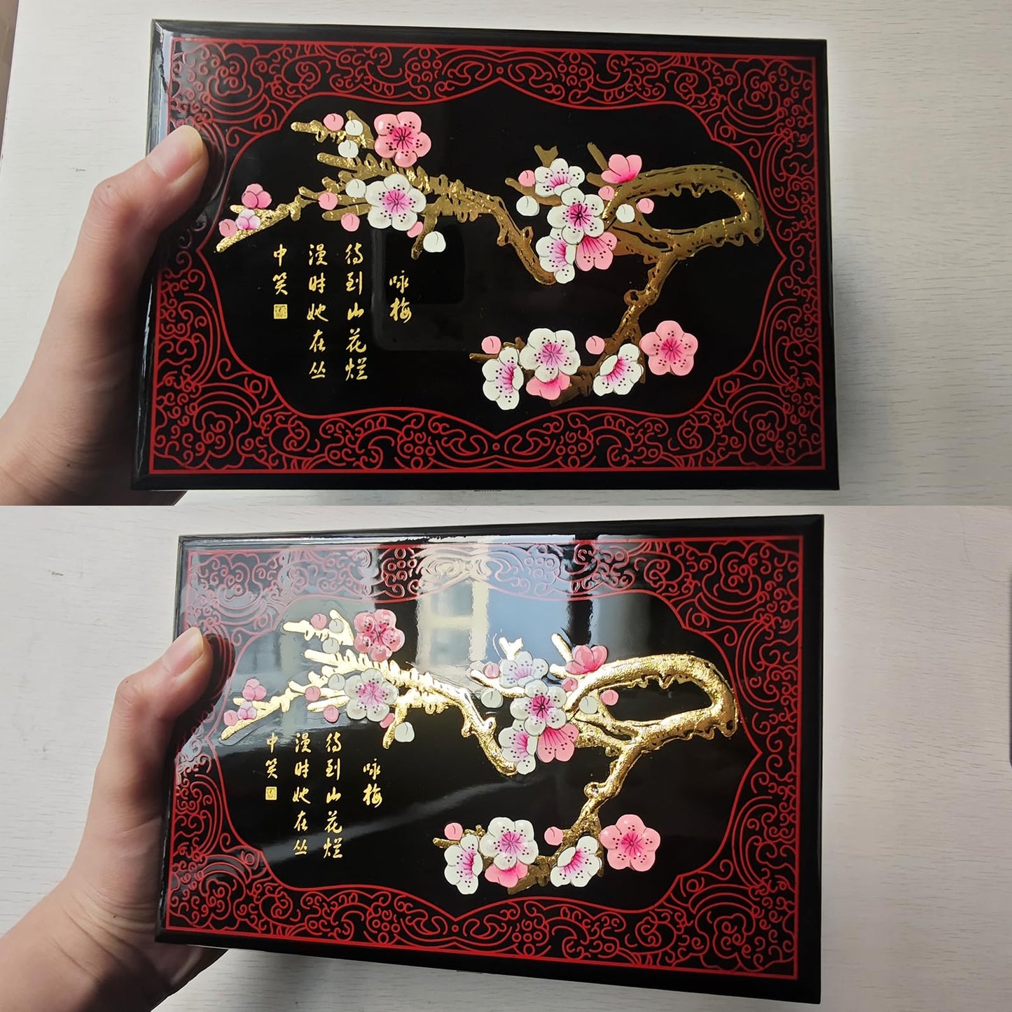Fengshuibringluck Traditional Jewelry Box Dragon Phoenix Wood Jewelry Organizer Mother's Day Day gift Double Layer Small Bracelet Holder Display…