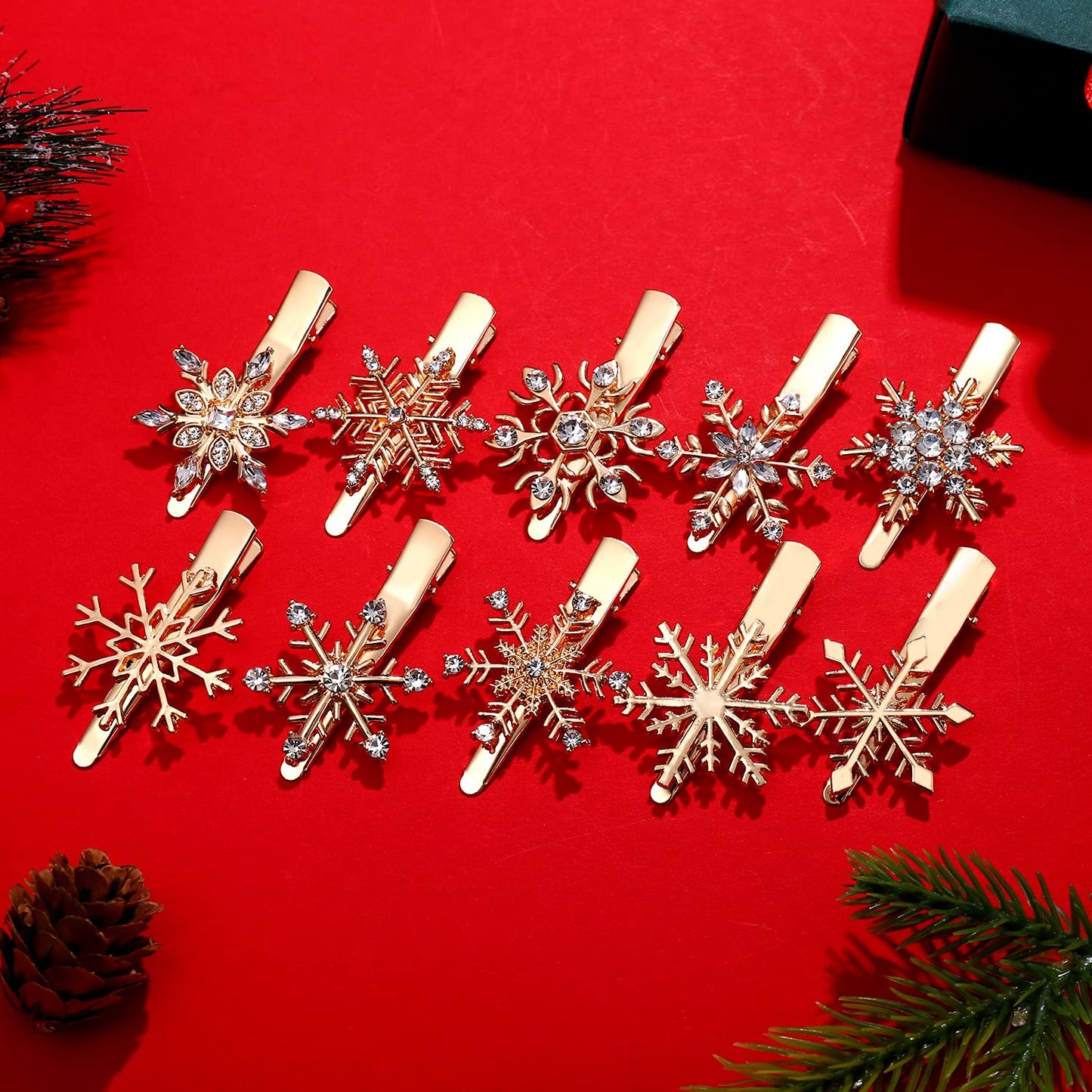 Christmas Snowflake Hair Clips Holiday Rhinestone Snowflake Hairpins for Women Girls Winter Festive Hair Accessory Christmas Party New Year Gifts