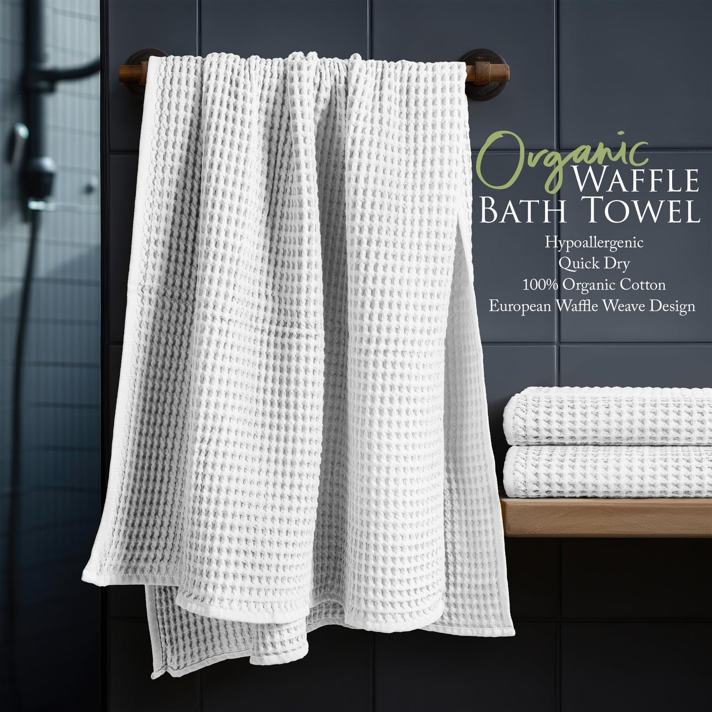 Softerry European Waffle Weave Bath Towel Set of 8-100% Organic Cotton - Quick Dry Lint Free Thin and Absorbent - Fade Resistant - Eco-Friendly…