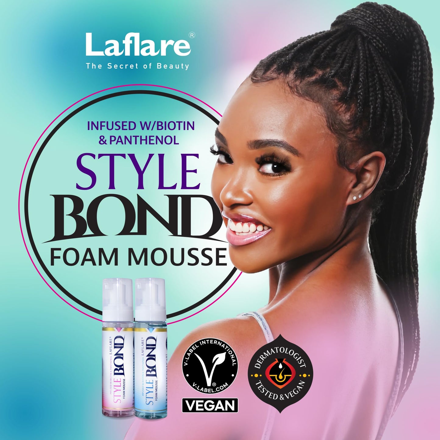Laflare New Travel Size Mousse Foam - Hair Styling, Shine and Volume Mousse for Braid (Musk)