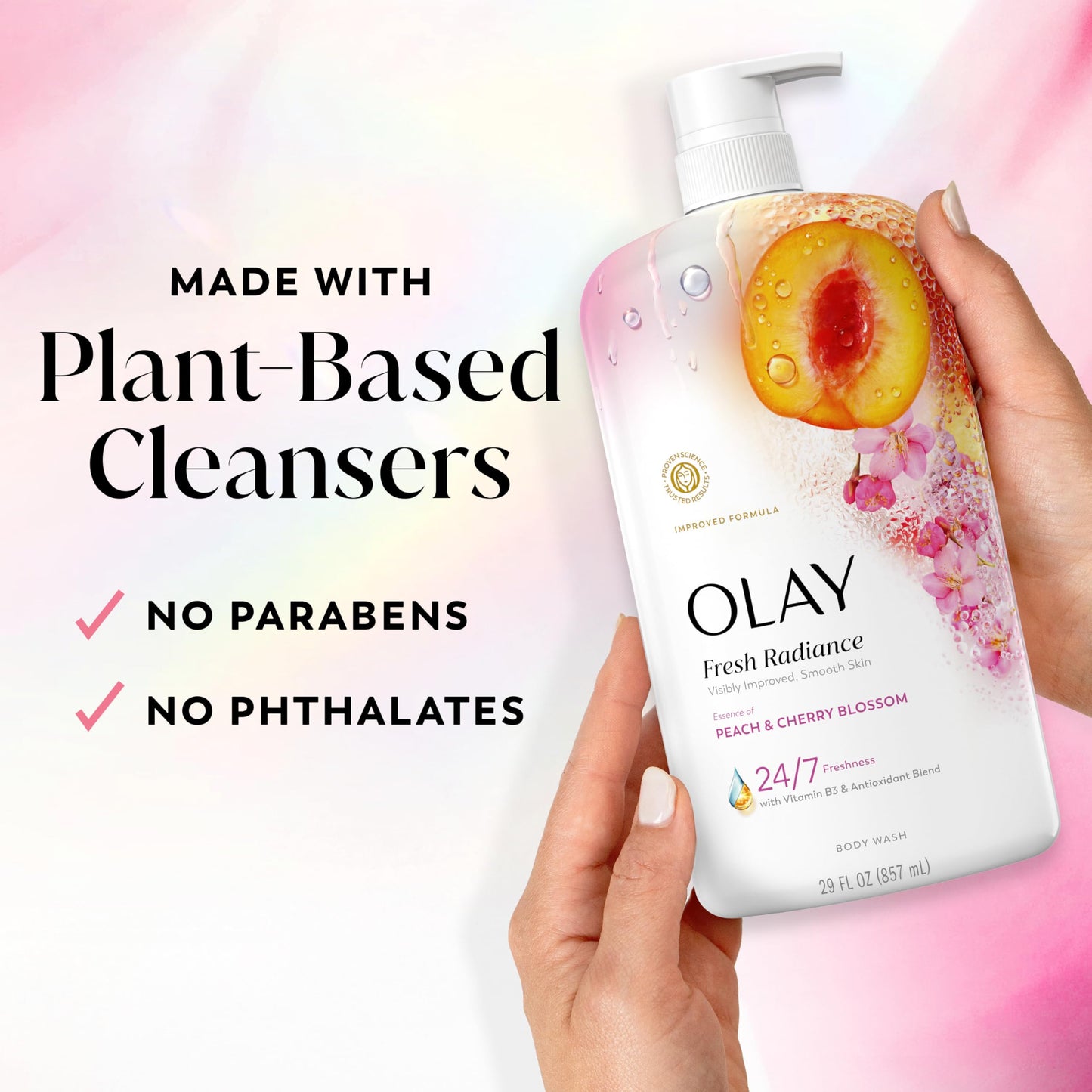Olay Body Wash for Women, Fresh Radiance, 24/7 Skin-Loving Freshness, Visibly Radiant, Plant Based Cleansers, Vitamin B3 & Antioxidant Blend, For All
