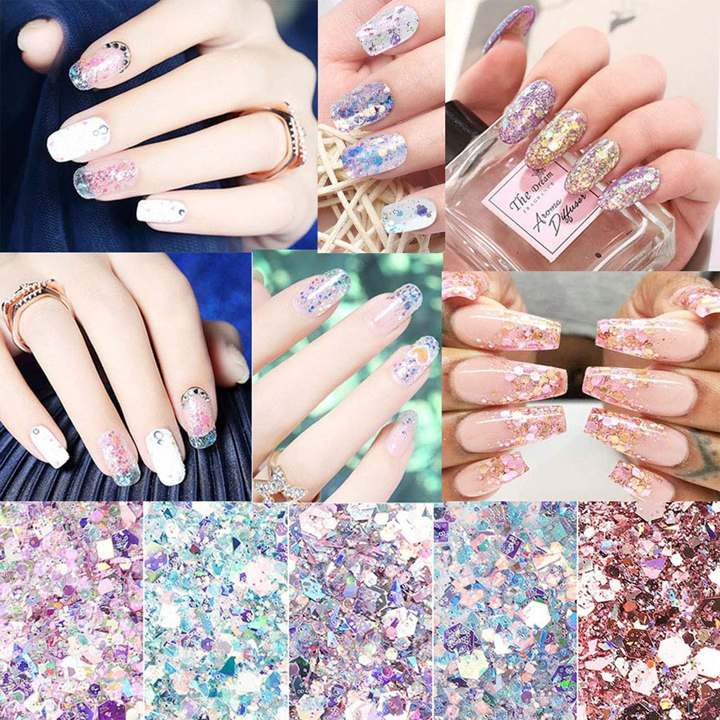 Holographic Nail Glitter Flakes Nails Supply Mermaid Powder Nail Art Decorations Shiny 3D Nail Sequins DIY Manicure Charms Design Acrylic Nails