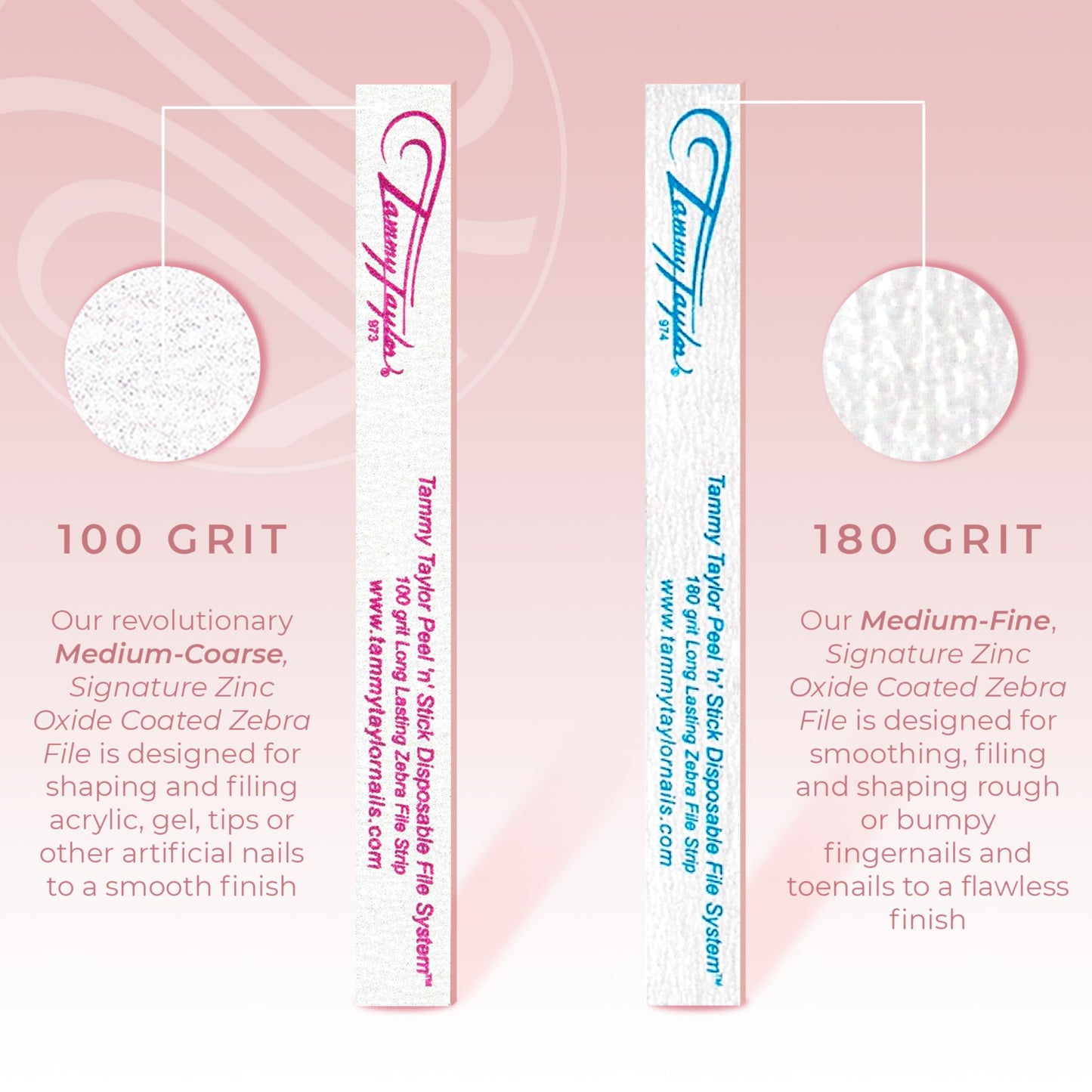 Tammy Taylor 100 Grit Acrylic Finger Nail Files for Women, 100/180 Limas para Uñas & Emery Boards for Nails, Professional Manicure Tools, Salon Art