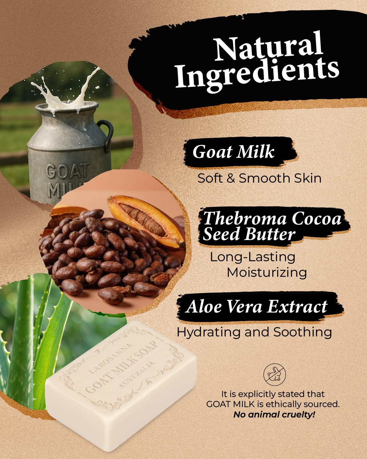 larosanna Australian Goat Milk Soap,Helps Moisturize,Smooth & Cleanse Skin,Triple-milled Bar Soap with Cocoa Butter,Aloe Vera and Pure Plant Oil,Body