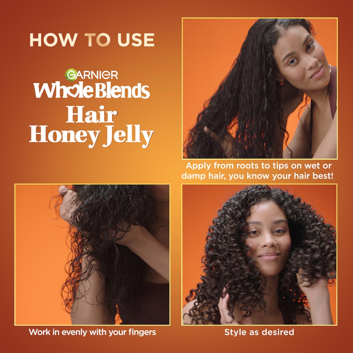 Garnier Whole Blends Hair Honey Jelly for Defining Waves and Curls, Hair Gel for Up to 100HRs Curl Definition, Frizz Control and Deep Moisture, 13.5