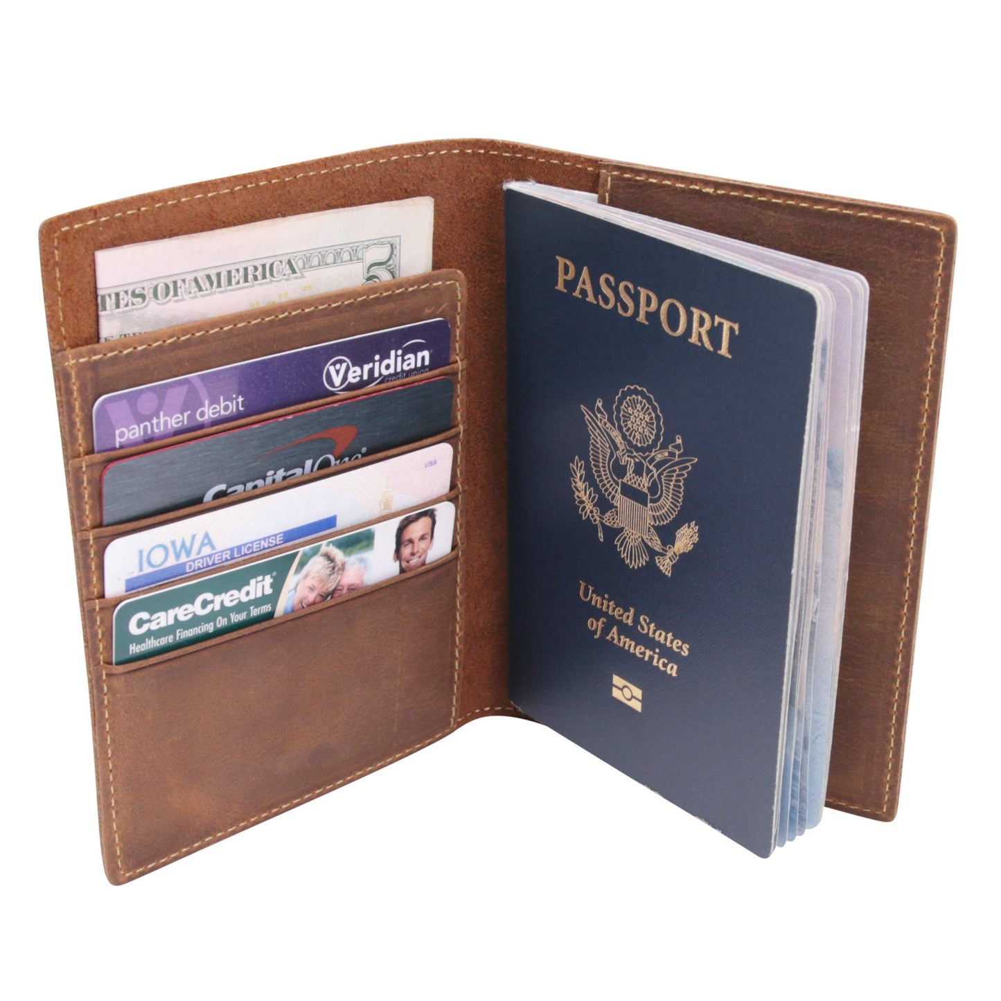 WANDERINGS Leather Travel Wallet – RFID Blocking Passport Holder Case for Men & Women, Genuine Leather Folding Passport Wallet 5.5'' x 4''