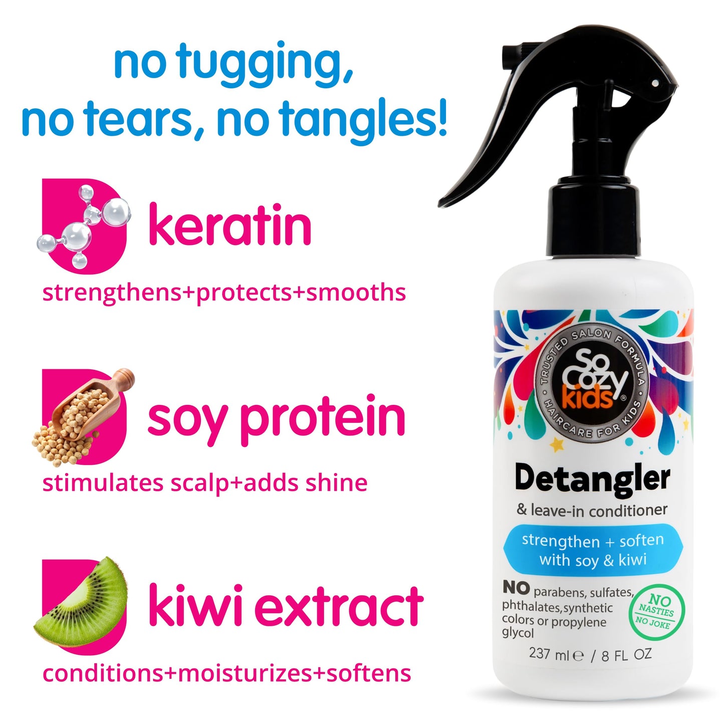 So Cozy Kids Hair Detangler & Leave-In Conditioner Spray – Paraben-Free, Frizz Control & Conditioning Spray (8 fl oz)