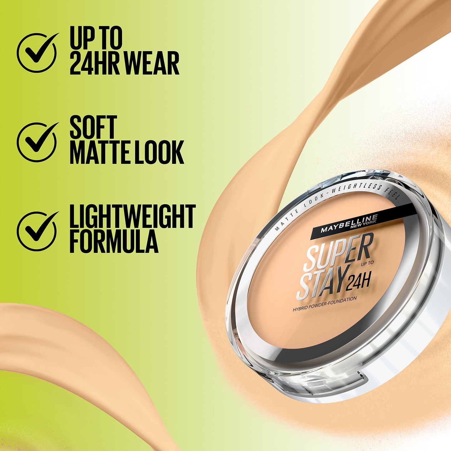 Maybelline Super Stay Up to 24HR Hybrid Powder-Foundation, Medium-to-Full Coverage Makeup, Matte Finish, 118, 1 Count