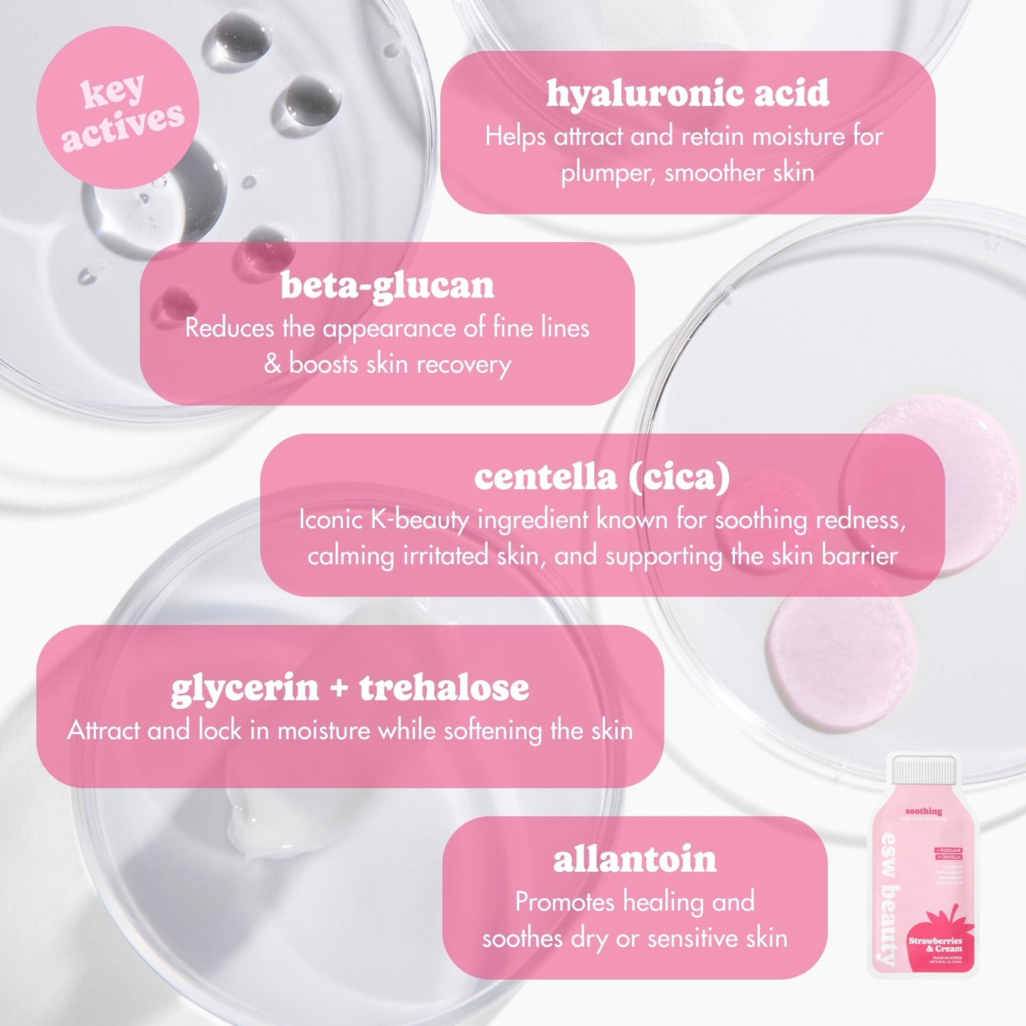 ESW Beauty Strawberries & Cream Soothing Korean Face Mask - Vitamin C, Centella & Vitamin E for Sensitive Skin, Hydration & Barrier Support - Skincare