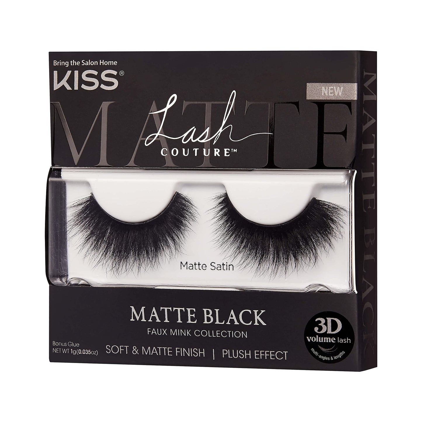 KISS Lash Couture 3D Matte False Eyelashes, 'Matte Satin', 16 mm, Includes 1 Pair Of Lash, Contact Lens Friendly, Easy to Apply, Reusable Strip Lashes
