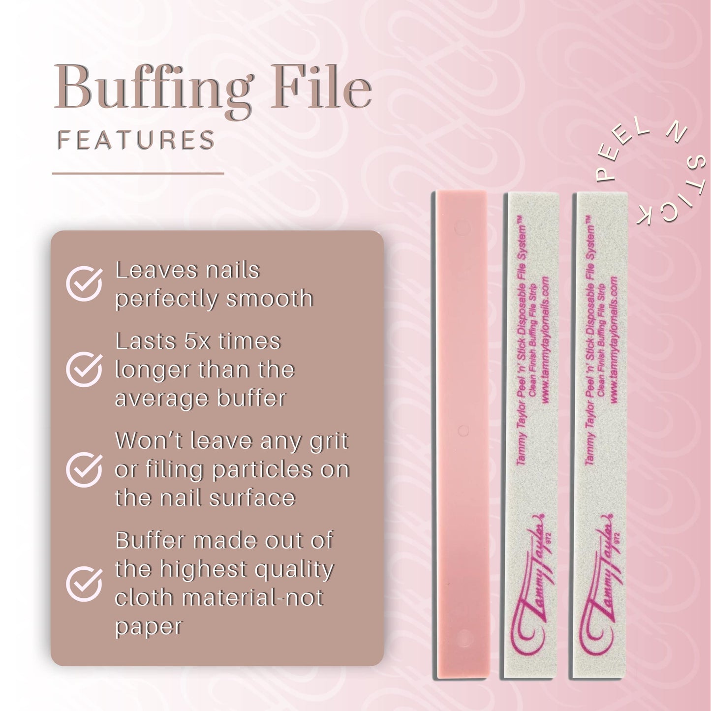 Tammy Taylor Peel ‘N’ Stick Clean Finish Buffer, Natural Nail Buffing File for Fingernails and Toenails, Professional, Sanitary, Replaceable, Durable