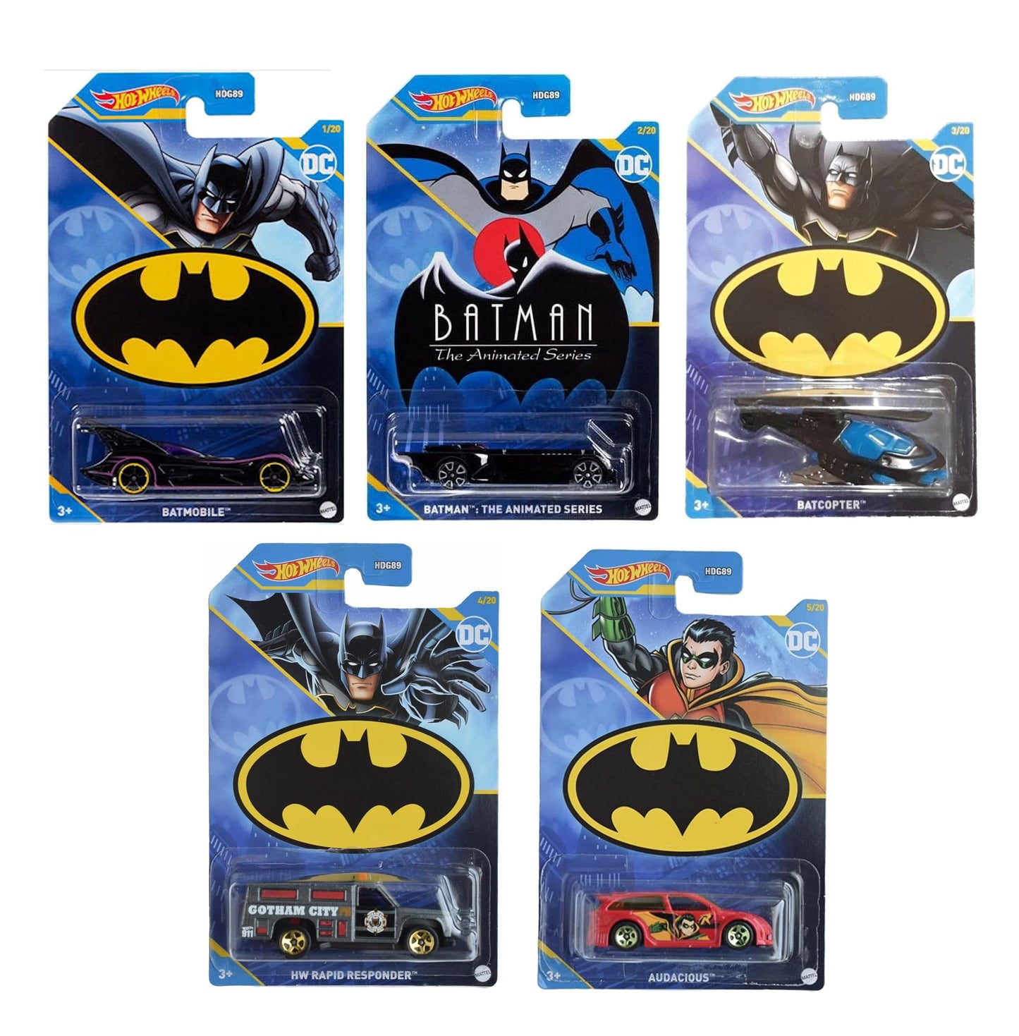 Hot Wheels Batman 2023 Batmobile Complete Set of 5 Diecast Vehicles Bundle Mix 1 from HDG89-956E Release