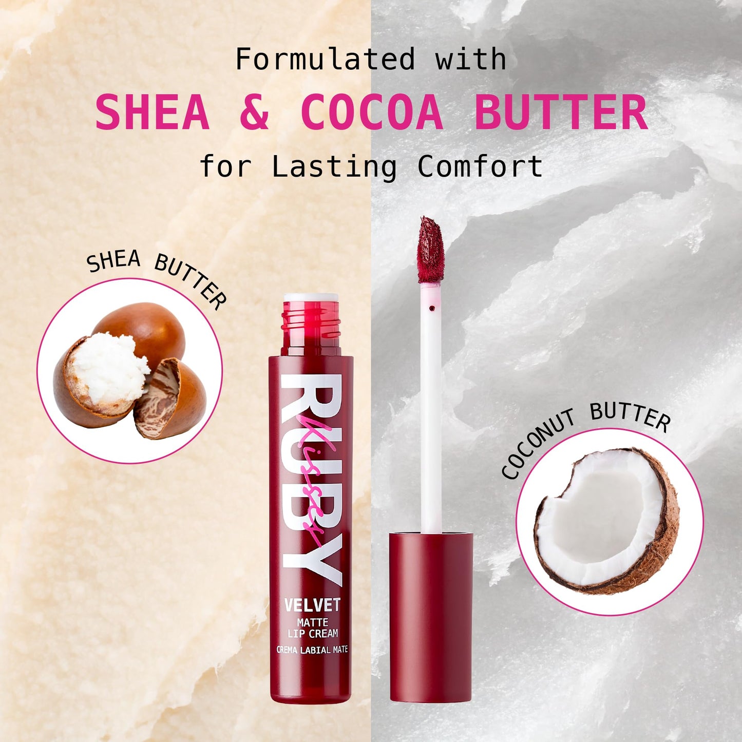 Ruby Kisses Velvet Lip Cream, Matte Finish Lipstick, Rich Color, Long Lasting Lip Stain, Lightweight, Nourishing, Hydration, High Pigment Lip Tint (SCARLET ROUGE)