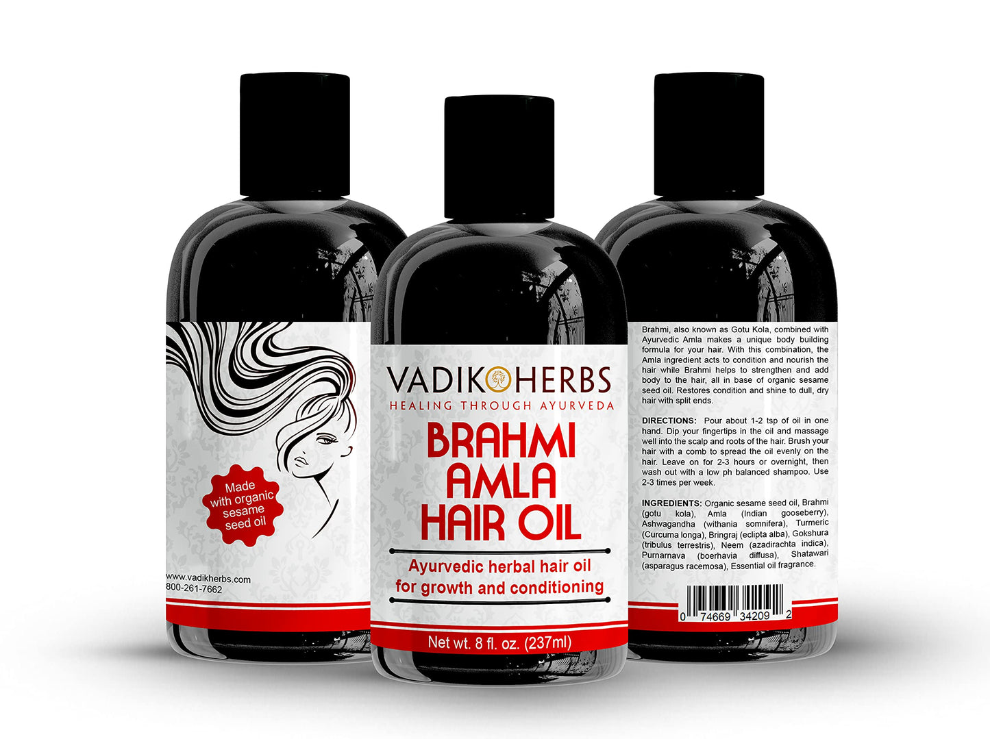 Vadik Herbs Brahmi Amla Hair Oil (8 oz) Ayurvedic herbal hair growth oil and hair conditioning oil with Rosemary Oil | Great for hair loss, balding
