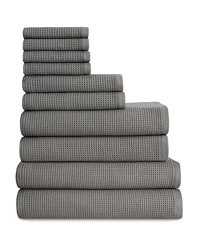 Cozy Earth Complete Waffle Bath Bundle - 60% Cotton 40% Viscose from Bamboo - Quick Dry & Ultra-Soft Waffle Weave Bath Towels - 4 Washcloths, 2 Hand…