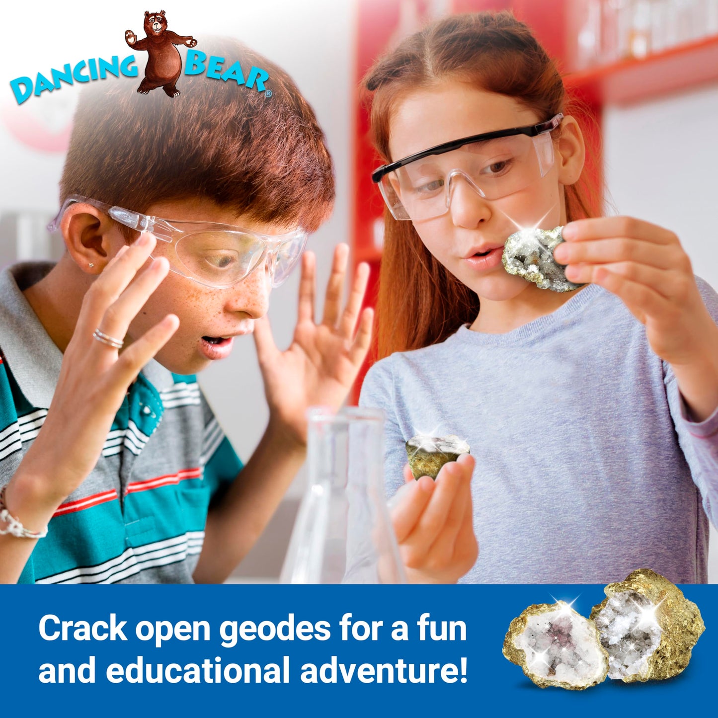 DANCING BEAR 25 Break Your Own Geodes – Medium 1–1.5" Hollow Crystals, Fun Educational Surprise Kit with Instructions, Party Favors & Prizes