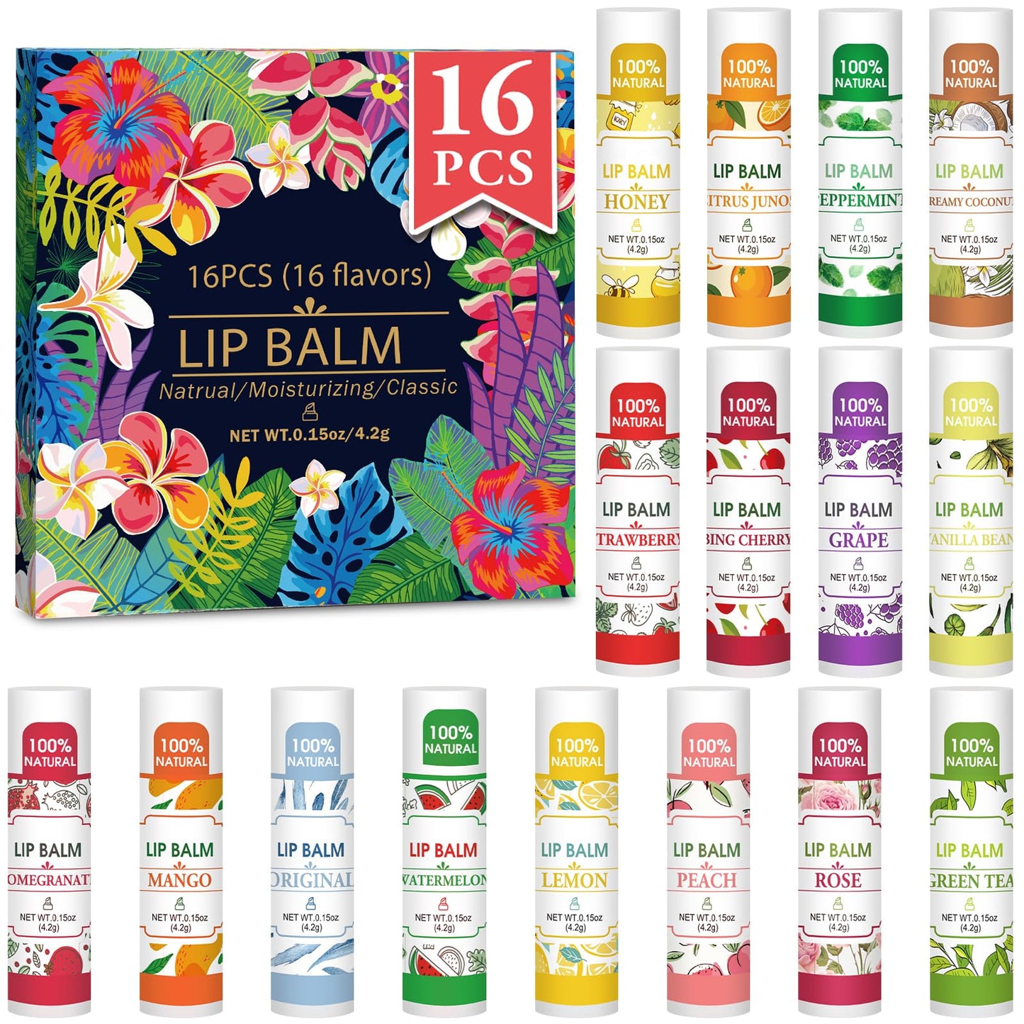 24 Pack Lip Balm,100% Natural Lip Balm Bulk with Vitamin E and Coconut Oil, Moisturizing Lip Balm for Dry Lips-8 Flavors Beauty and Personal Care VISRIE Default Title