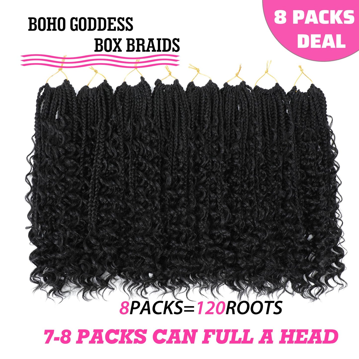 Wodun 14inch Goddess Box Braids Crochet Hair Pre Looped Box-Braids Crochet-Hair with Curly Ends For Black Women Synthetic 3X Bohemian Box Braiding