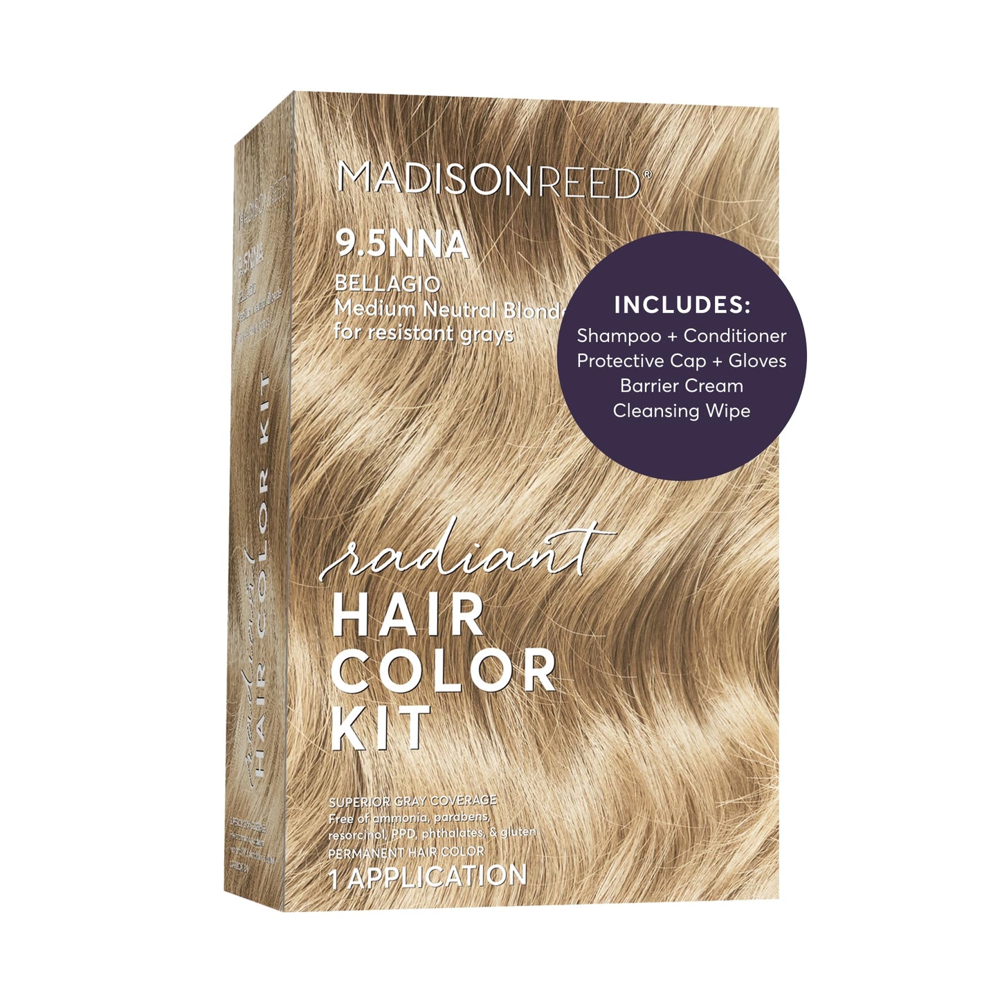 Madison Reed Radiant Hair Color Kit - 9.5NNA Medium Neutral Blonde (Bellagio Blonde), Permanent Hair Dye for Resistant Grays, 100% Gray Coverage |