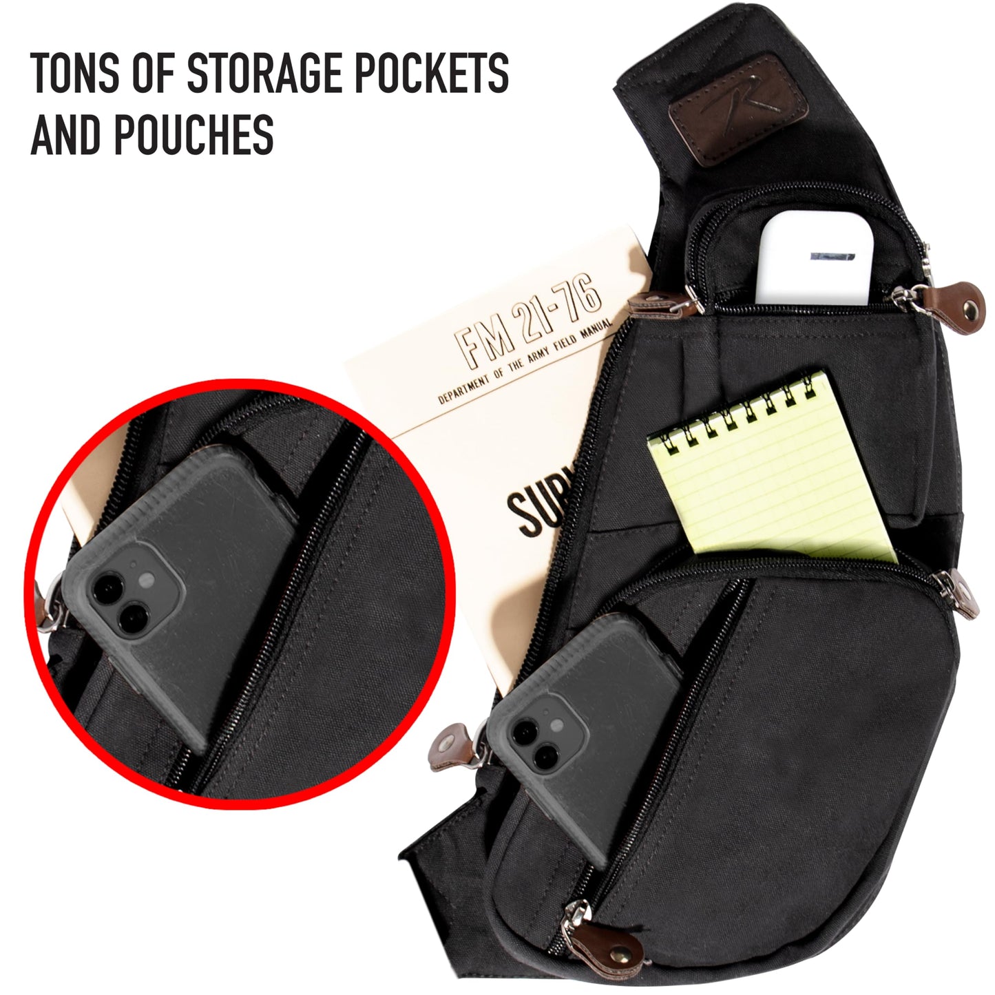 Rothco Vintage Canvas Crossbody Sling Bag - Compact Travel Shoulder Backpack 2L Storage, Olive Drab