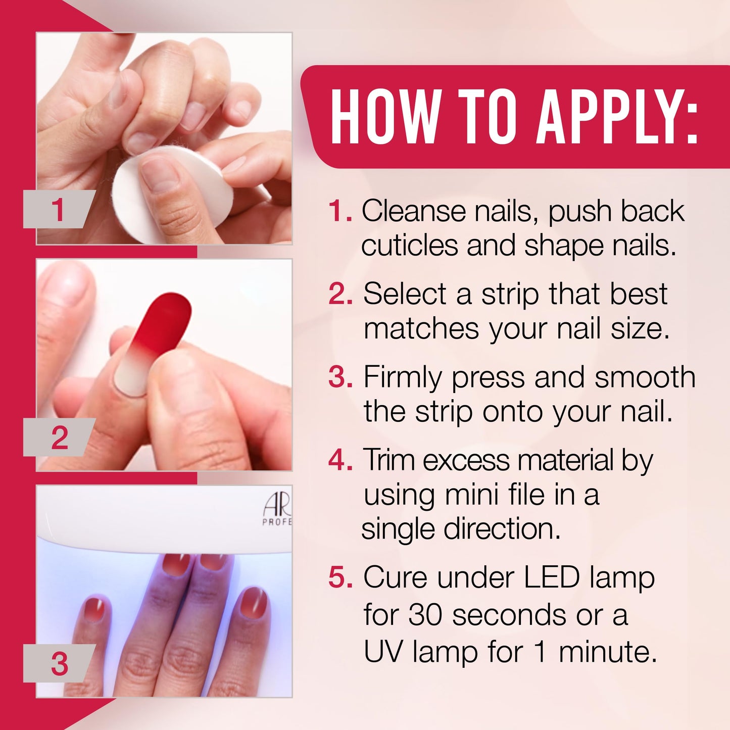 Ardell Nail Addict Semi Cured Gel Nail Strips - Rouge Red, Long-Lasting Wraps, Easy to Apply Nail Stickers, Cures with UV/LED Lamp, 16 Strips, Nails Beauty & Personal Care Ardell