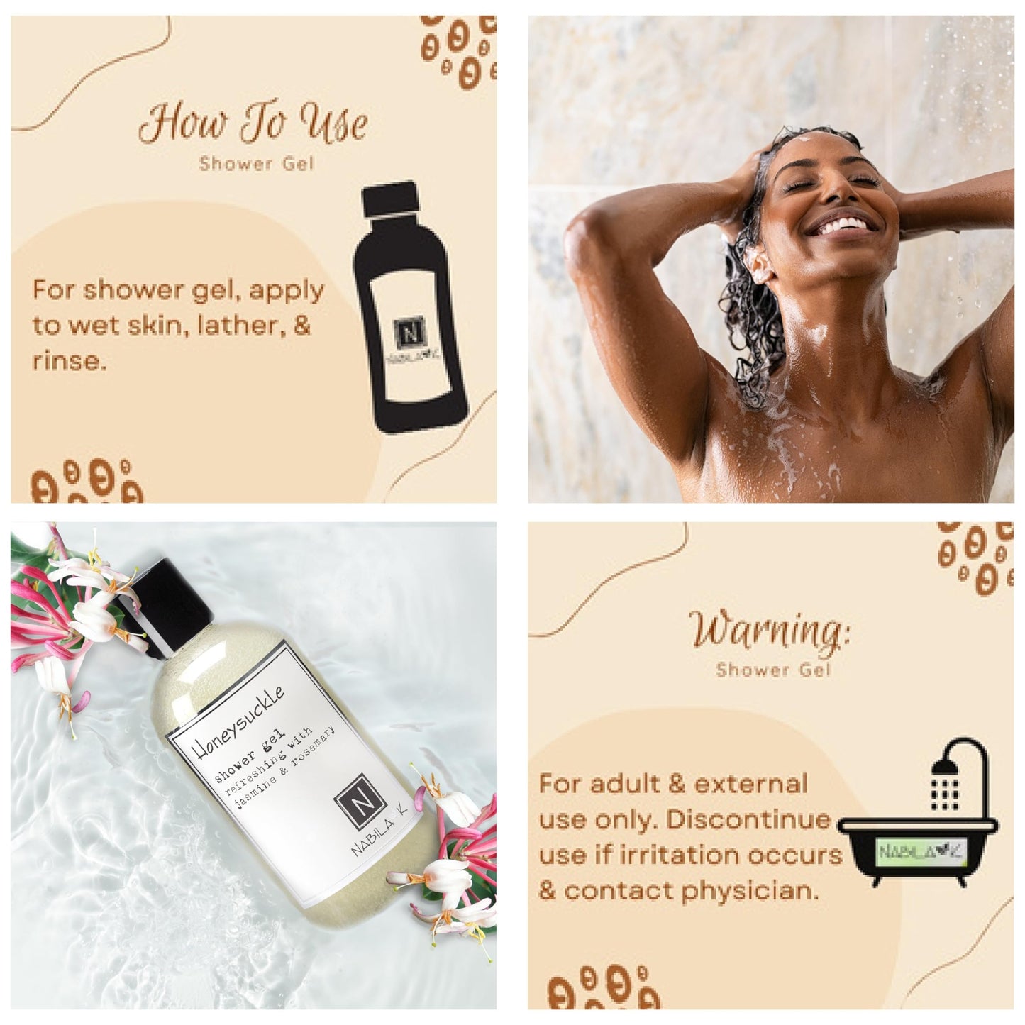 Nabila K Honeysuckle Shower Gel, Travel Size Refreshing Body Wash with Jasmine & Rosemary, 2 oz - Naturally Derived, Sulfate-Free, Paraben-Free - Made Beauty & Personal Care Nabila K