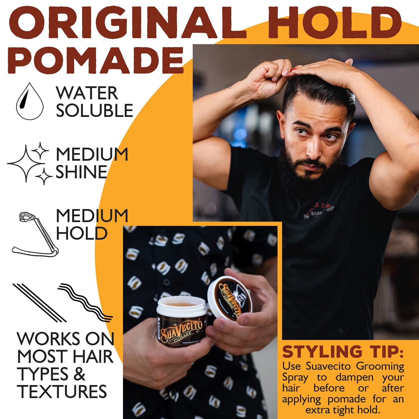 Suavecito Pomade Original Hold 5 oz, 1 Pack For Men - Medium Shine Water Based Flake Free Hair Gel - Easy To Wash Out - All Day For All Hairstyles Beauty and Personal Care Suavecito