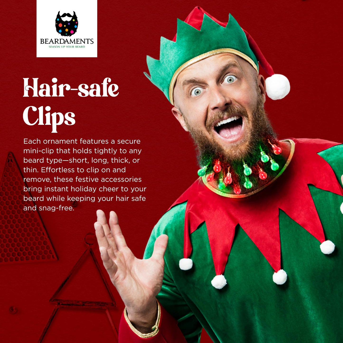 Beardaments Beard Lights - Light-Up Beard Ornaments for Men - Colorful Christmas Beard Baubles with Easy Clip Attachment - Funny Christmas Ornaments