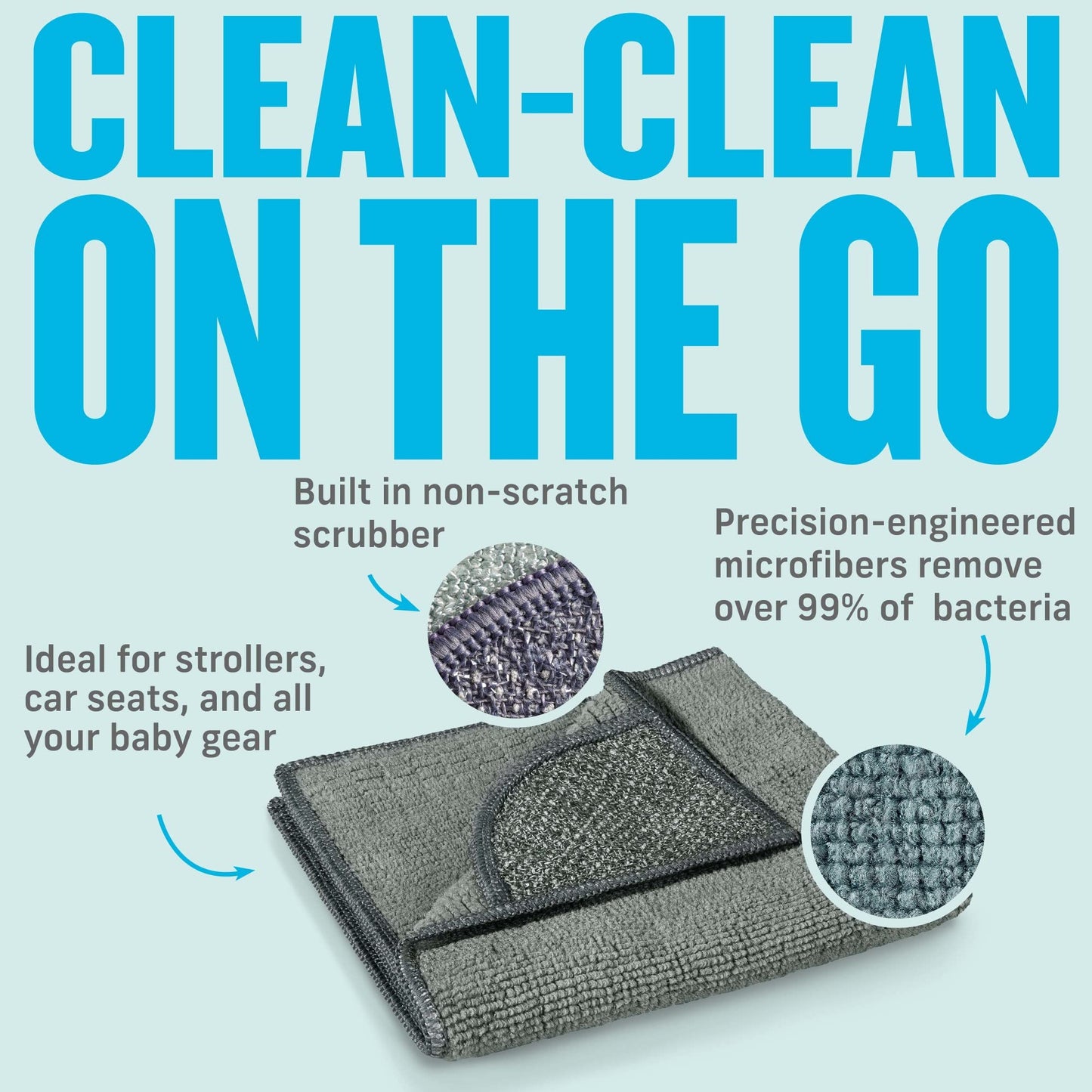 E-Cloth Stroller & Car Seat Cleaning Cloth, Premium Microfiber Cloth with Scrubbing Corner, Ideal for Cleaning Baby Stroller, Car Seats, Car Seat…