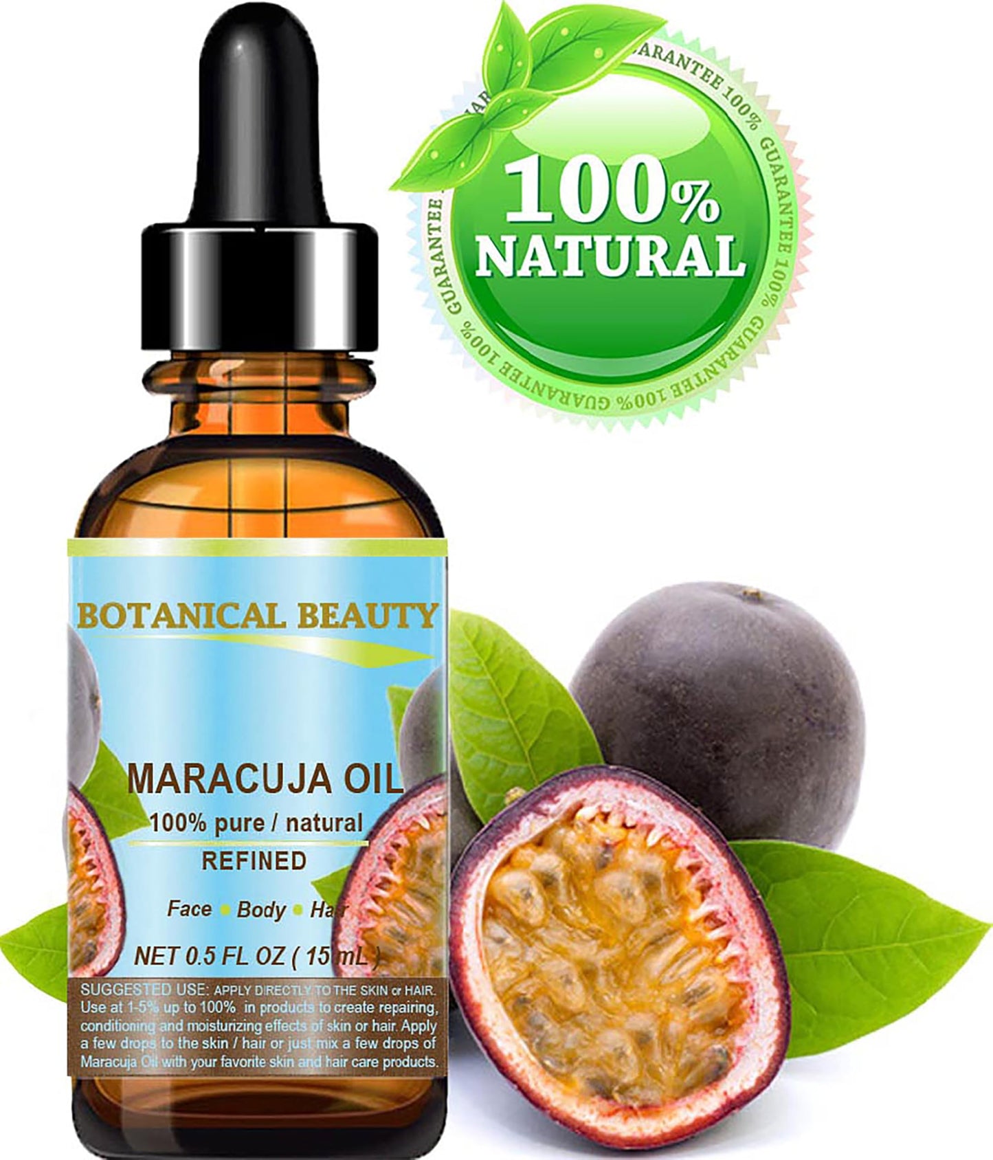 Botanical Beauty MARACUJA OIL 100% Pure Natural Cold Pressed Undiluted for Face, Skin, Hair, Body, Lip, Nails 0.5 Fl Oz - 15 ml Rich in Vitamin C