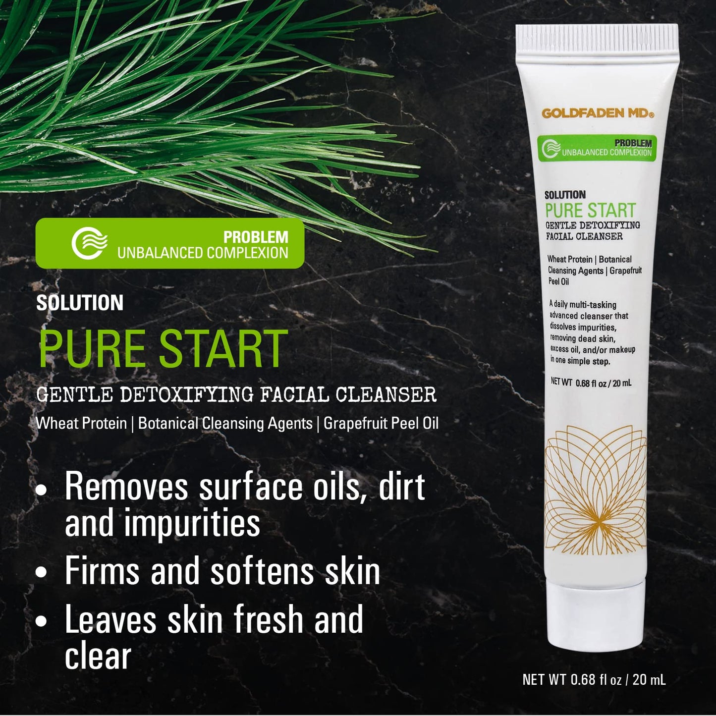 GOLDFADEN MD Pure Start Gentle Detoxifying Natural Facial Cleanser Grapefruit Peel Oil, Organic Red Tea Extract, Seaweed Extract, Rose Hip Seed Oil