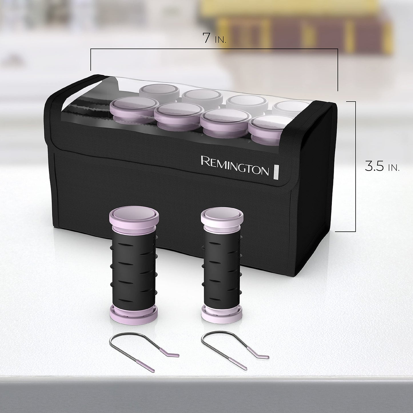 Remington Compact Ceramic Dual Voltage Hot Rollers for Long and Short Hair, Hair Setters, Hair Curlers, 1-1 ¼" Purple/Black, 10 Piece Set