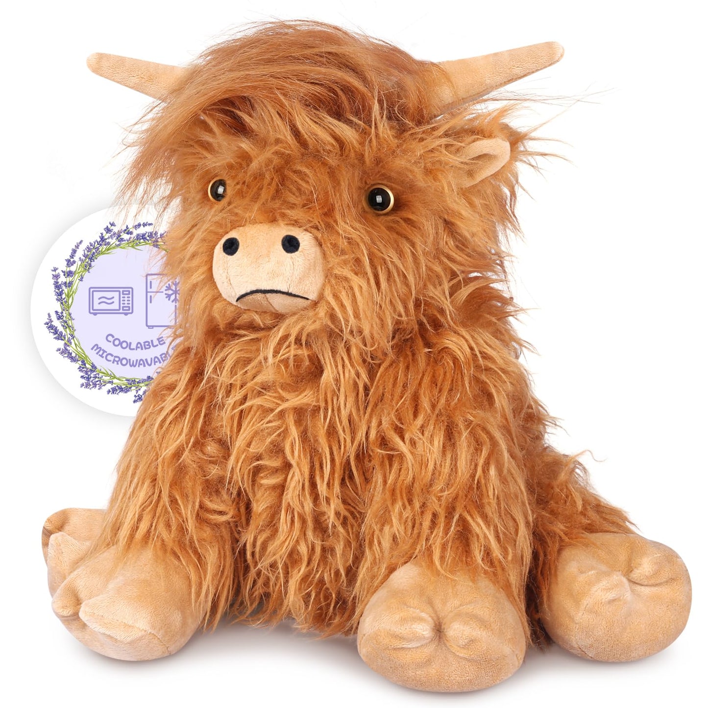SuzziPals Heatable & Coolable Highland Cow Stuffed Animals Plushie, Microwavable Heating Pad for Soothing & Relaxation, Lavender Scented Cattle Plush…