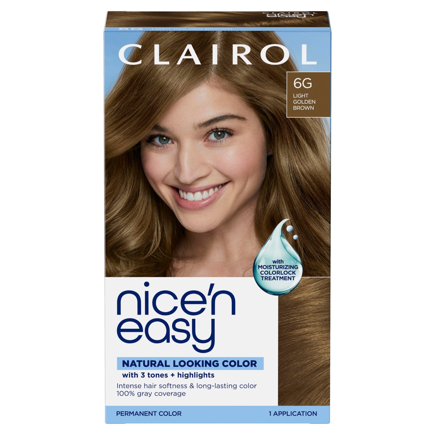 Clairol Nice'n Easy Permanent Hair Dye, 6G Light Golden Brown | 100% Gray Coverage | Long?Lasting, Natural?Looking Color & Shine | Pack of 1