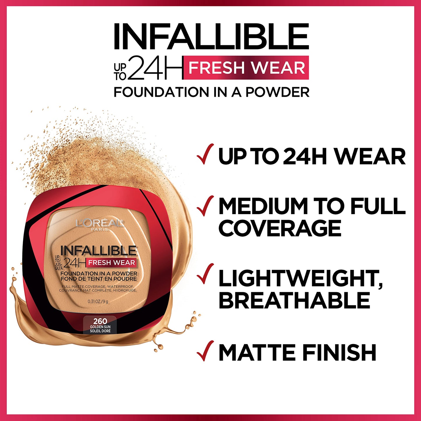 L'Oreal Paris Makeup Infallible Fresh Wear Foundation in a Powder, Up to 24H Wear, Waterproof, Vanilla, 0.31 oz. (Packaging May Vary) Beauty and Personal Care L'Oreal Paris