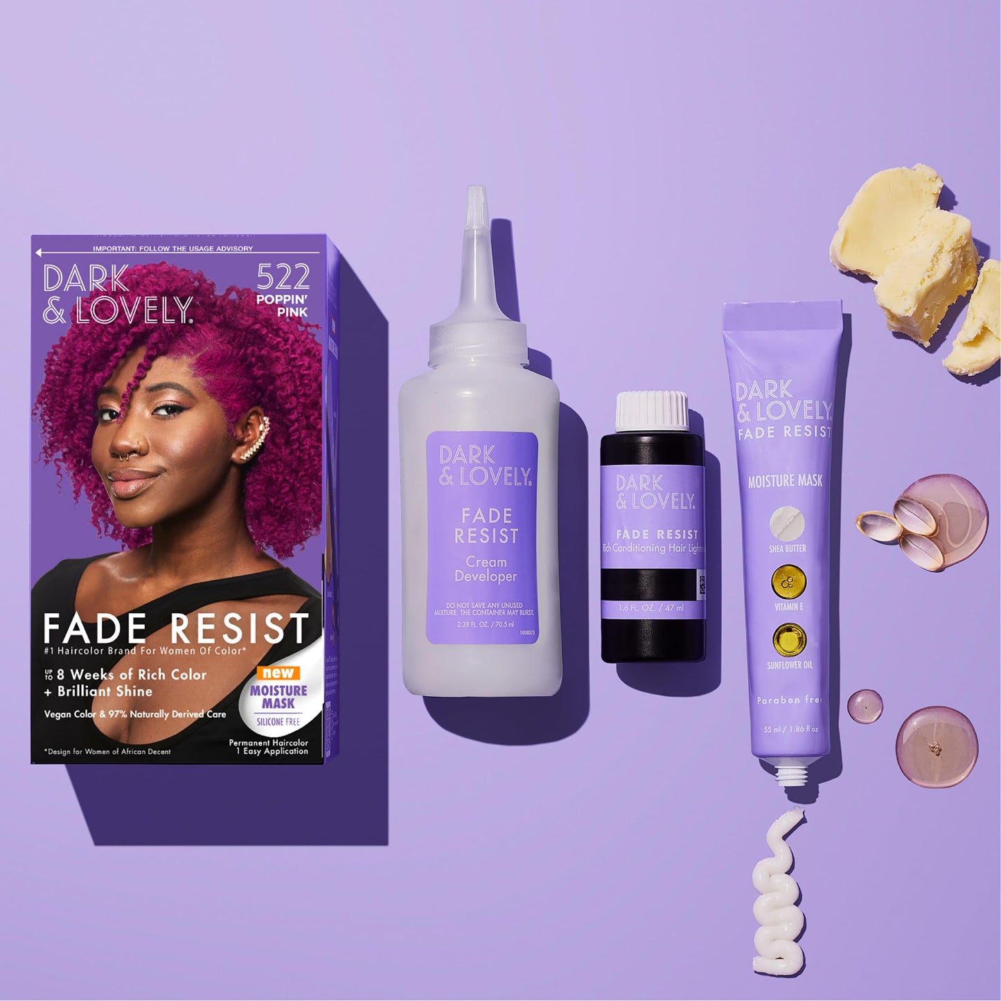Softsheen-Carson Dark and Lovely Hair Dye, Fade Resist Hair Color with Conditioning Mask, Poppin Pink, 1 Kit