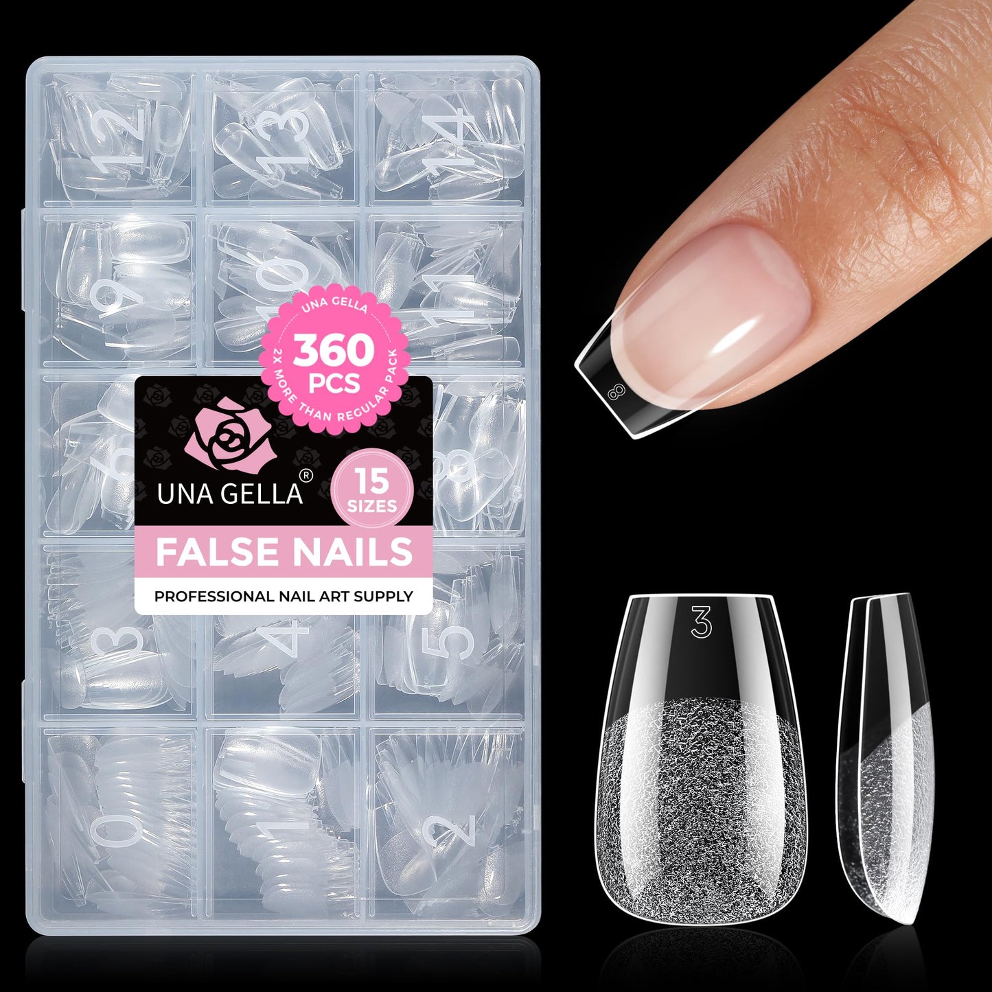 UNA GELLA Coffin Nails Tips 360Pcs, 15 Sizes Soft Gel Short Fake Nails Clear Full Cover, No Filing Needed Acrylic Nail Tips Coffin, Soak Off False Beauty and Personal Care UNA GELLA Default Title