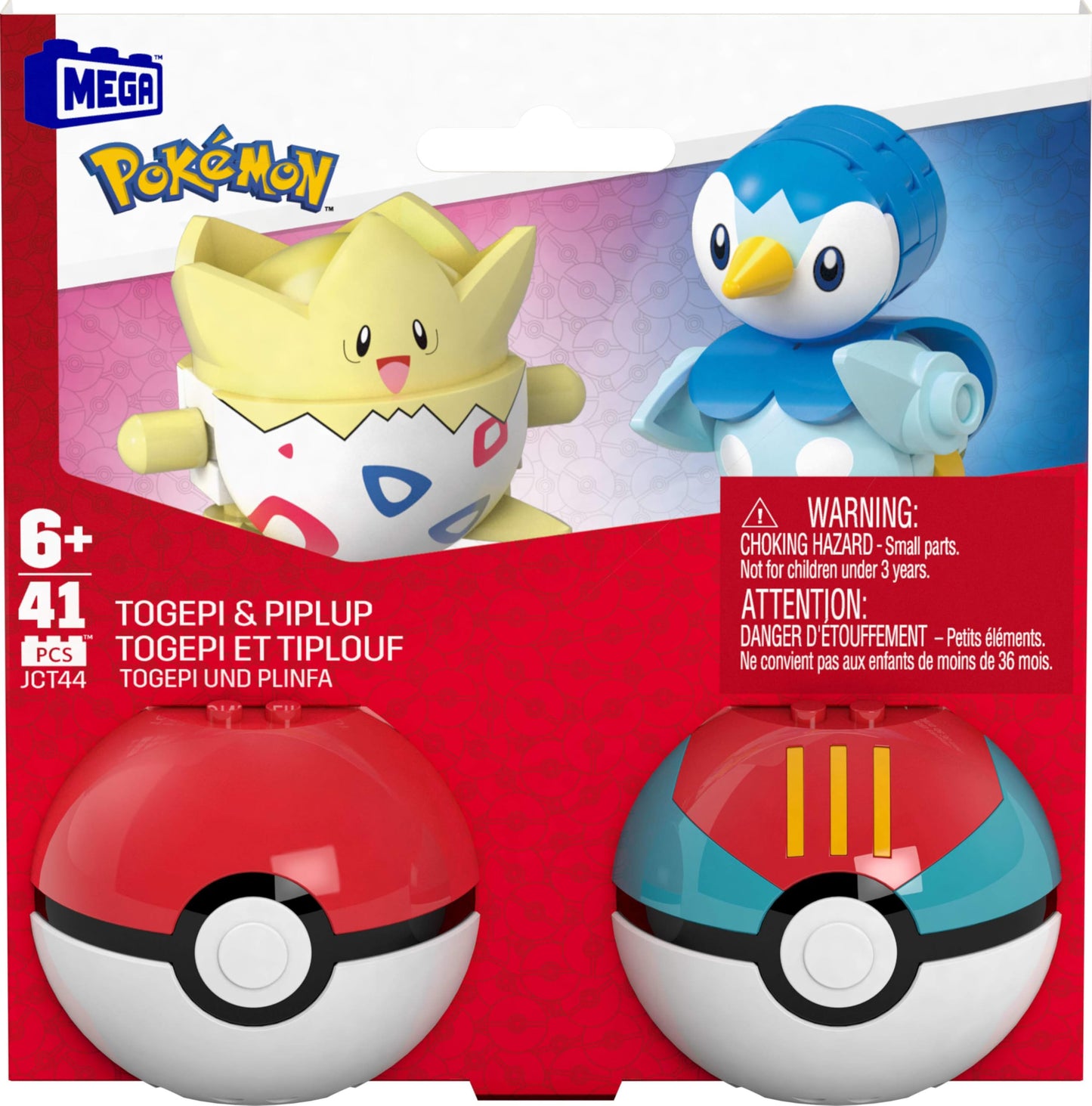 MEGA Pokémon Action Figure Building Toys Set, Poké Ball 2-Pack, Togepi and Piplup with 41 Pieces, for Kids