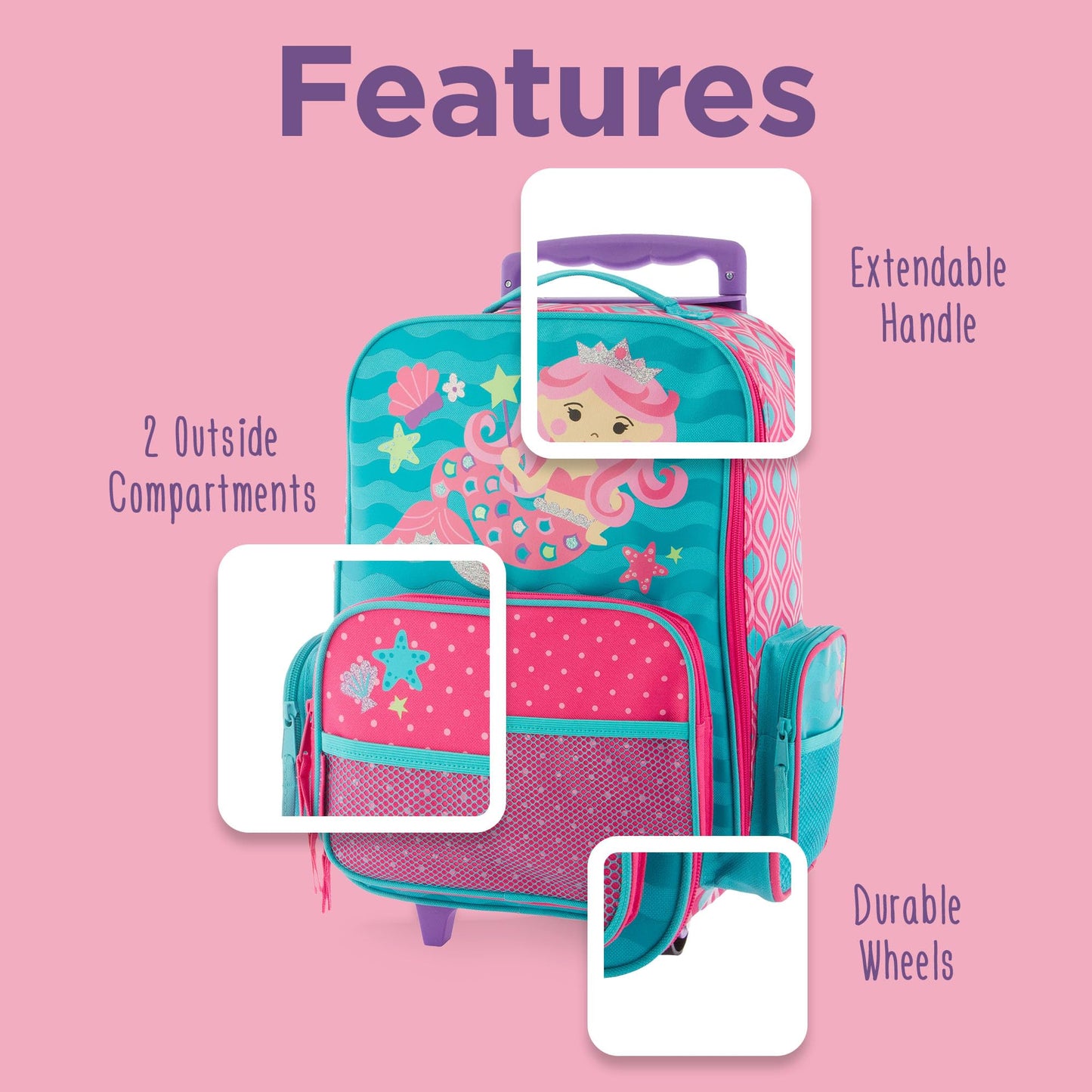 Stephen Joseph Kids Classic Rolling Luggage, Kids Luggage, Toddler Rolling Travel Carry On, Kids Suitcase with wheels,