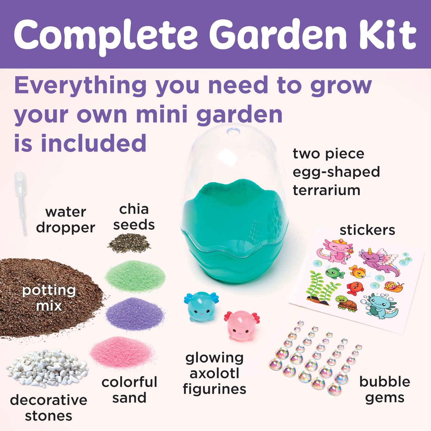 Creativity for Kids Mini Garden: Axolotl Terrarium – STEM Science & DIY Arts & Crafts Kit for Kids, Fun Gift & Stocking Stuffer for Ages 6+
