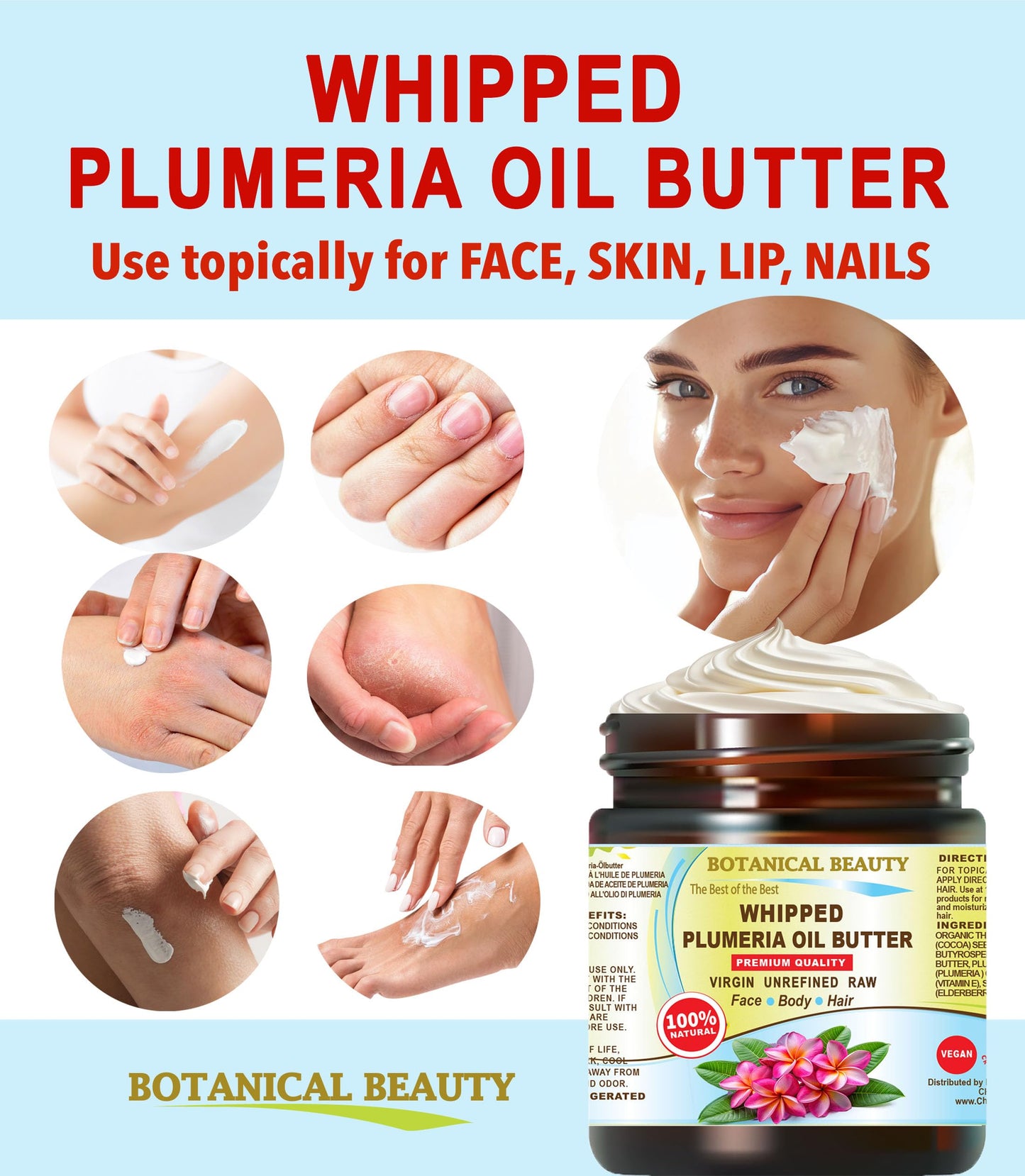 Botanical Beauty Whipped PLUMERIA OIL BUTTER 100% Natural Pure RAW. Cocoa Butter, Shea Nut Butter, Plumeria Oil Virgin Unrefined Cold Pressed